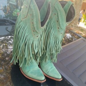 Women's Green Fringe Cowboy Boots 8.5